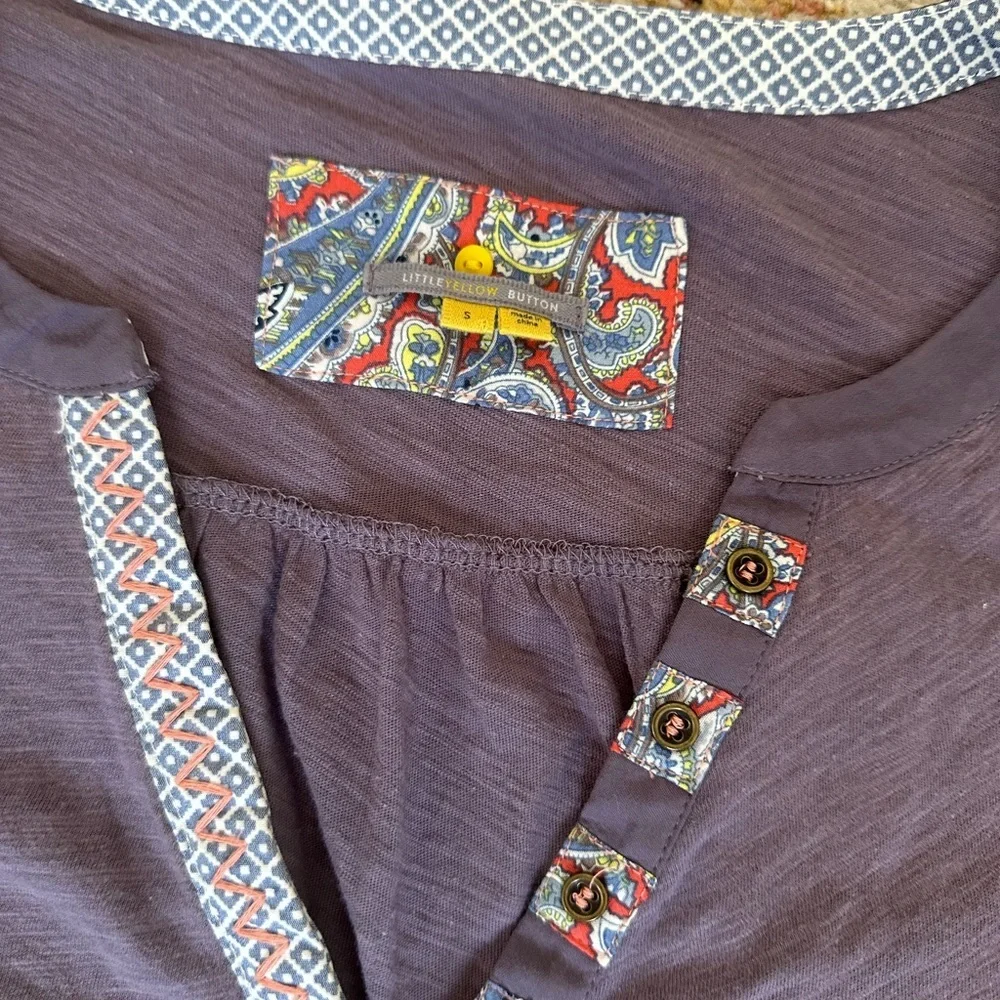 Anthropologie Little Yellow Button Calantha Tee Purple Pocket Long Sleeve Small - Picture 10 of 11